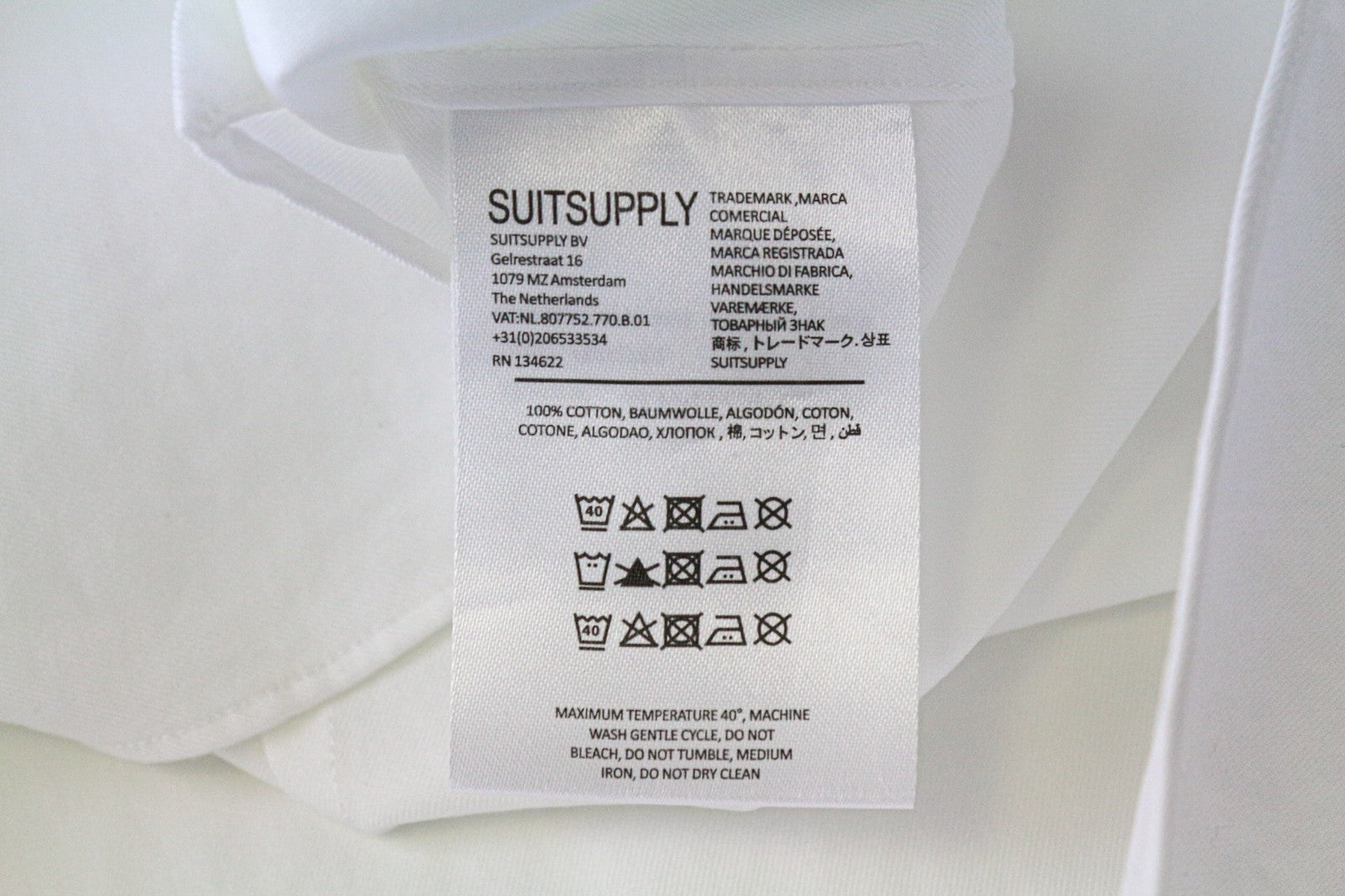 SUITSUPPLY vyriški oficialūs marškinėliai 40/15 3/4 Itin ploni balti medvilniniai ilgomis rankovėmis 