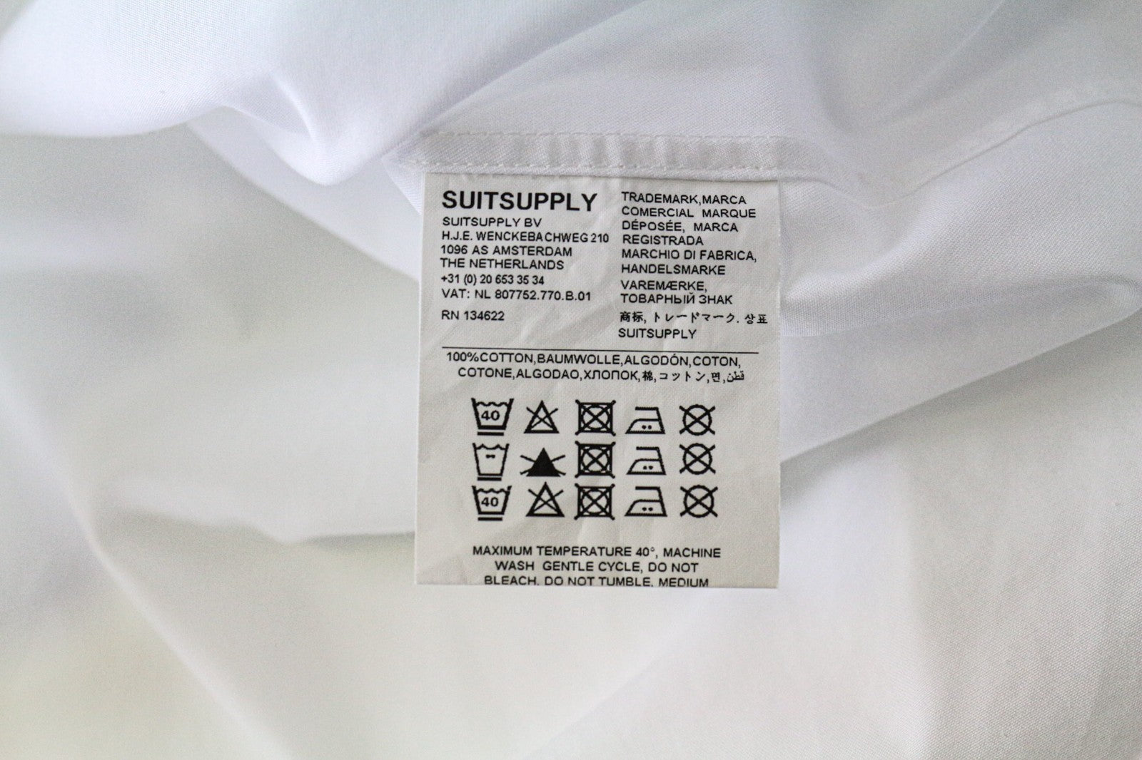 SUITSUPPLY vyriški formalūs marškiniai 40/15 3/4 ploni balti grynos medvilnės marškiniai su iškirpte apykakle 