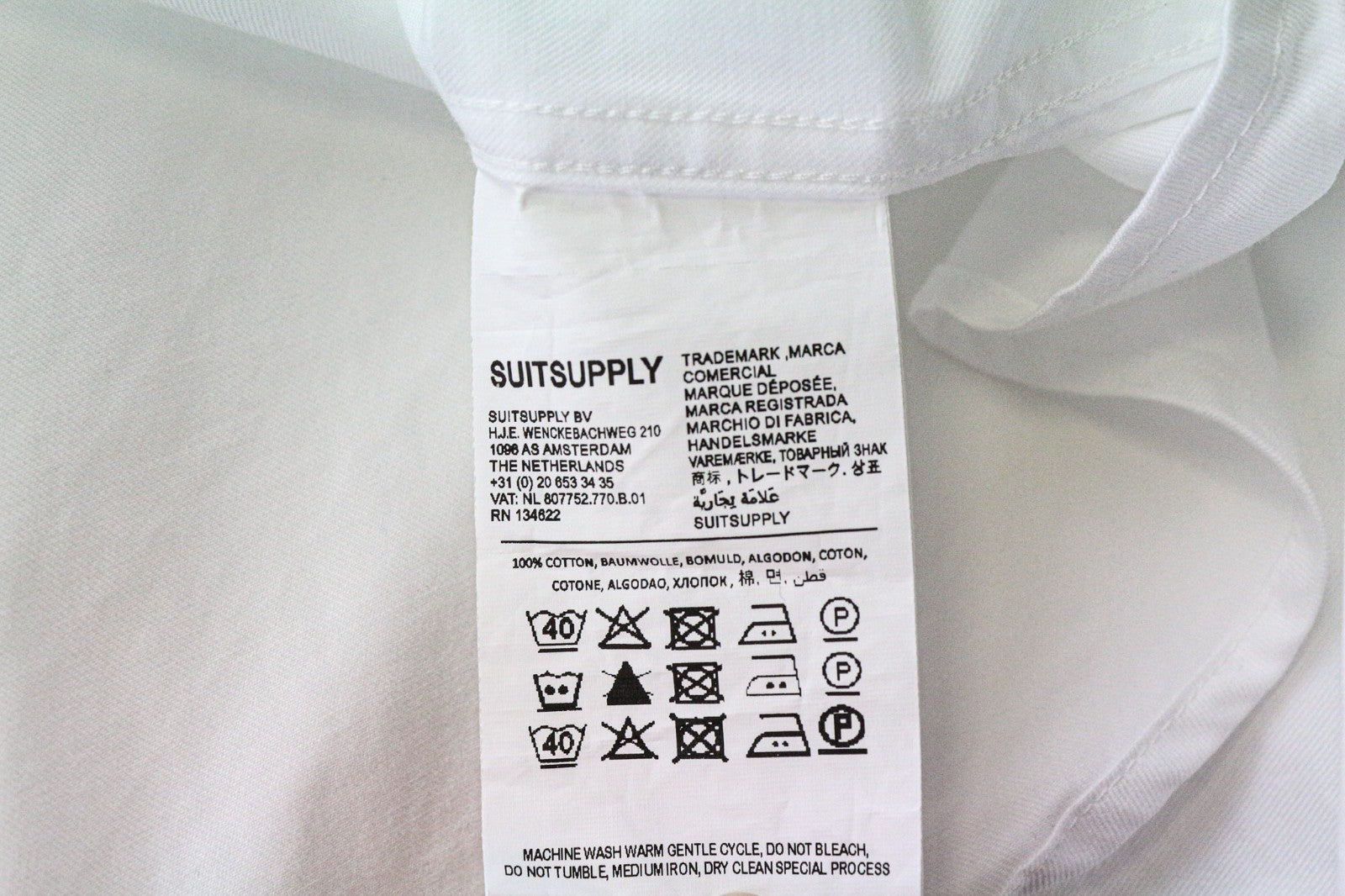 SUITSUPPLY vyriški formalūs marškinėliai 43/17 ploni balti grynos medvilnės klasikiniai ilgomis rankovėmis 