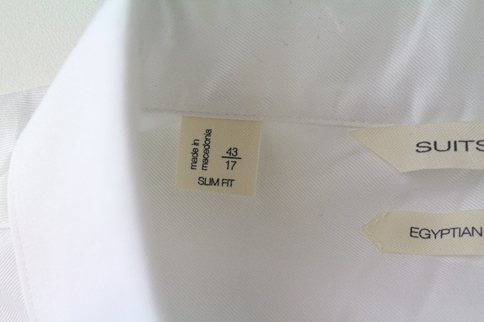 SUITSUPPLY vyriški formalūs marškinėliai 43/17 ploni balti grynos medvilnės klasikiniai ilgomis rankovėmis 