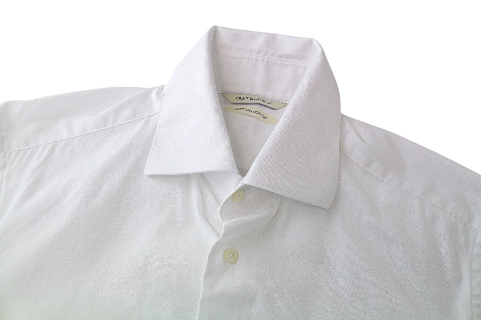 „SUITSUPPLY“ vyriški formalūs marškiniai, 39 cm, balti, ploni, grynos medvilnės dryžuoti marškiniai su sagomis 