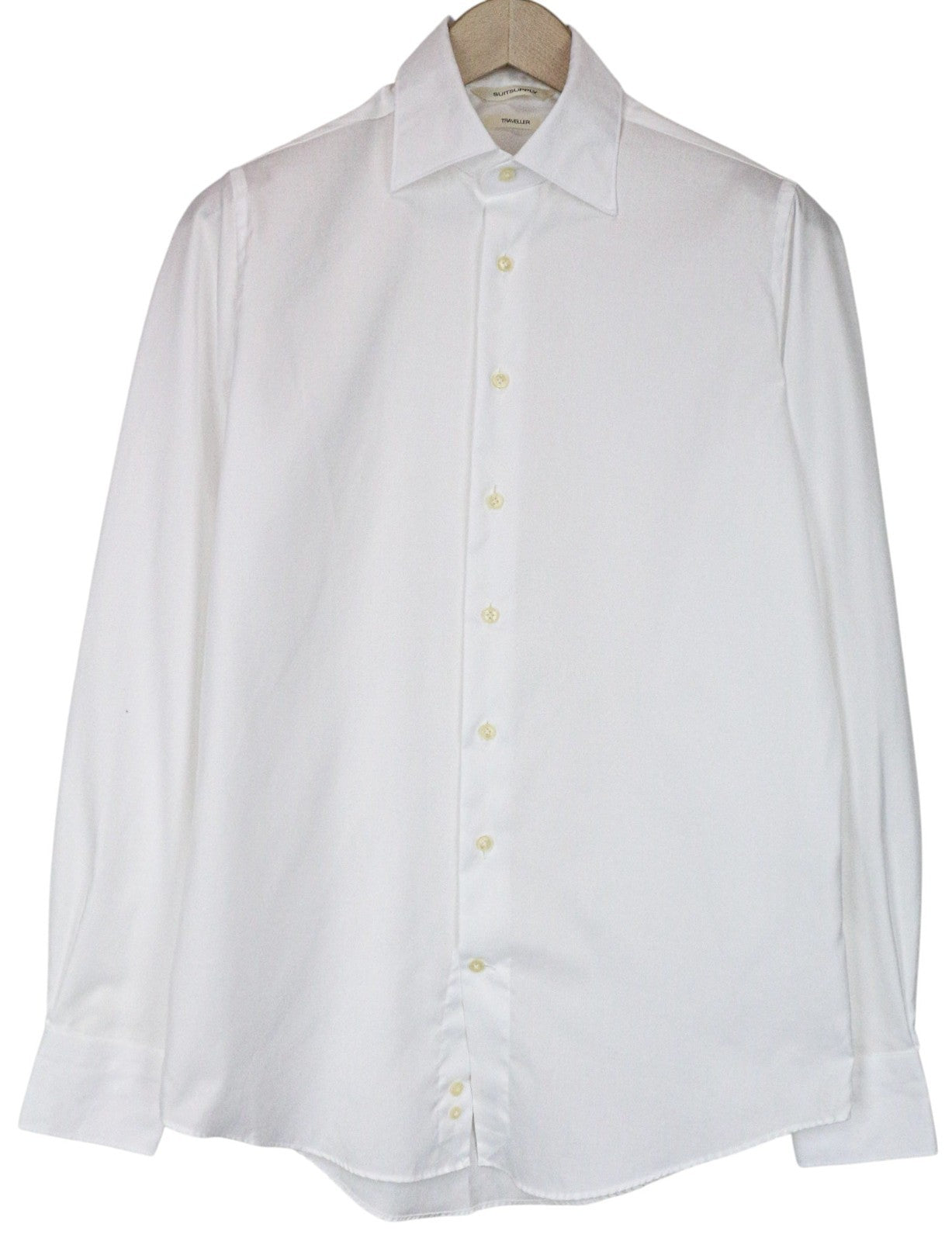 SUITSUPPLY Traveller Men's Formal Shirt 38/15 Slim White Cotton Spread Collar