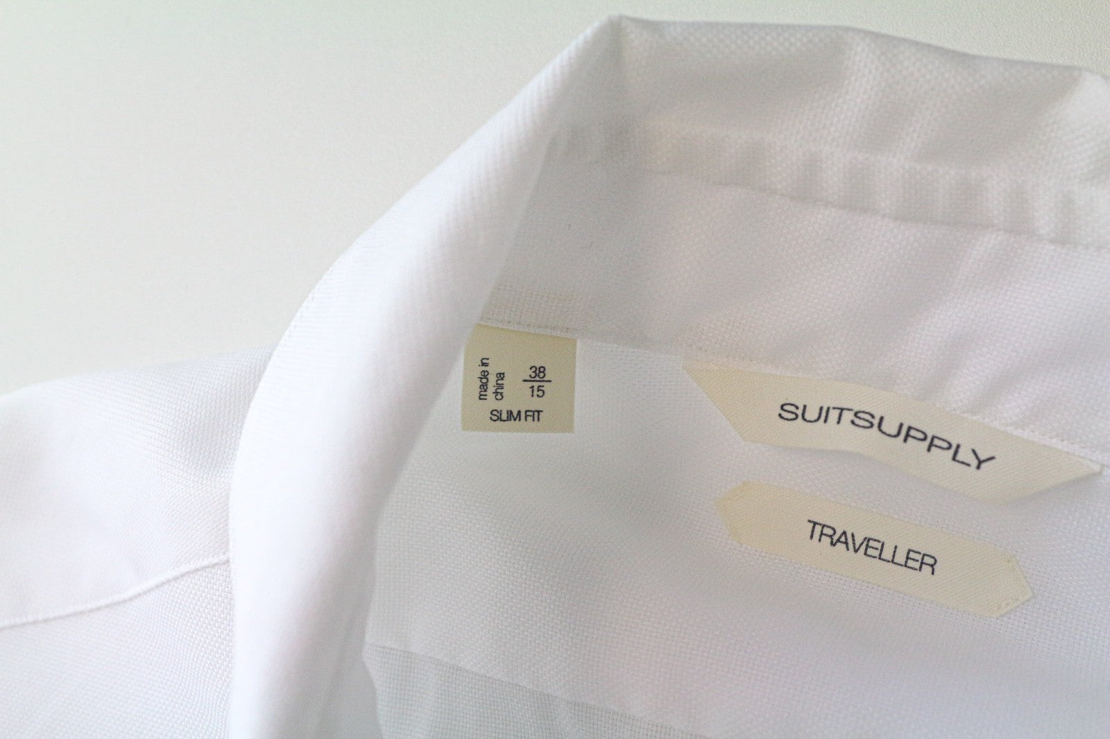 SUITSUPPLY Traveller Men's Formal Shirt 38/15 Slim White Cotton Spread Collar