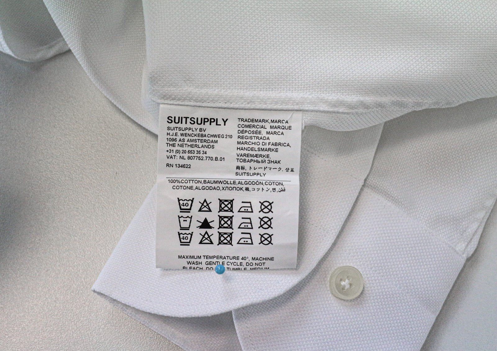 SUITSUPPLY Traveller Men's Formal Shirt 38/15 Slim White Cotton Spread Collar
