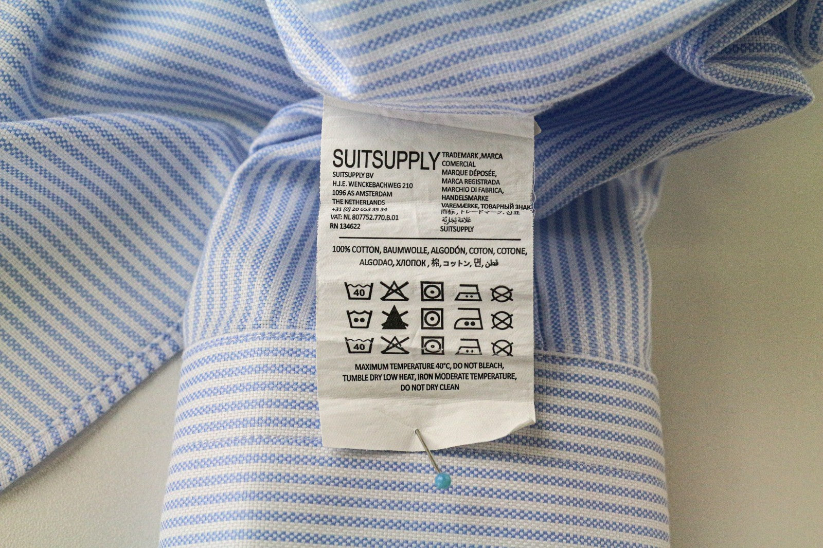 SUITSUPPLY Men's Formal Shirt 41/16 Extra Slim Blue Cotton Striped Long Sleeve
