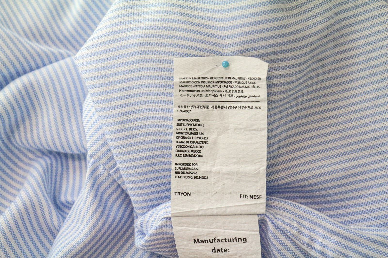 SUITSUPPLY Men's Formal Shirt 41/16 Extra Slim Blue Cotton Striped Long Sleeve