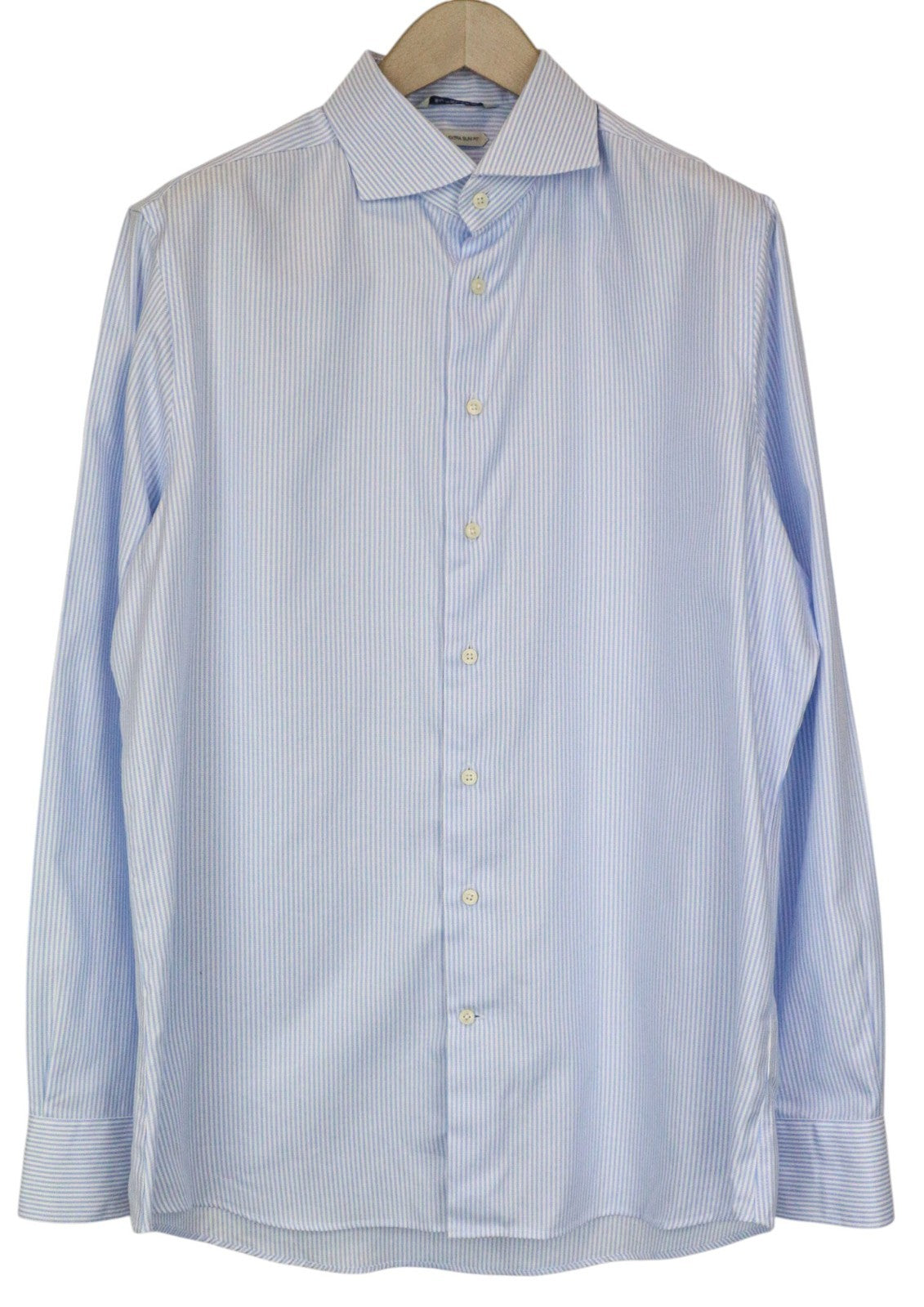 SUITSUPPLY Men's Formal Shirt 43/17 Extra Slim Blue Cotton Striped Classic