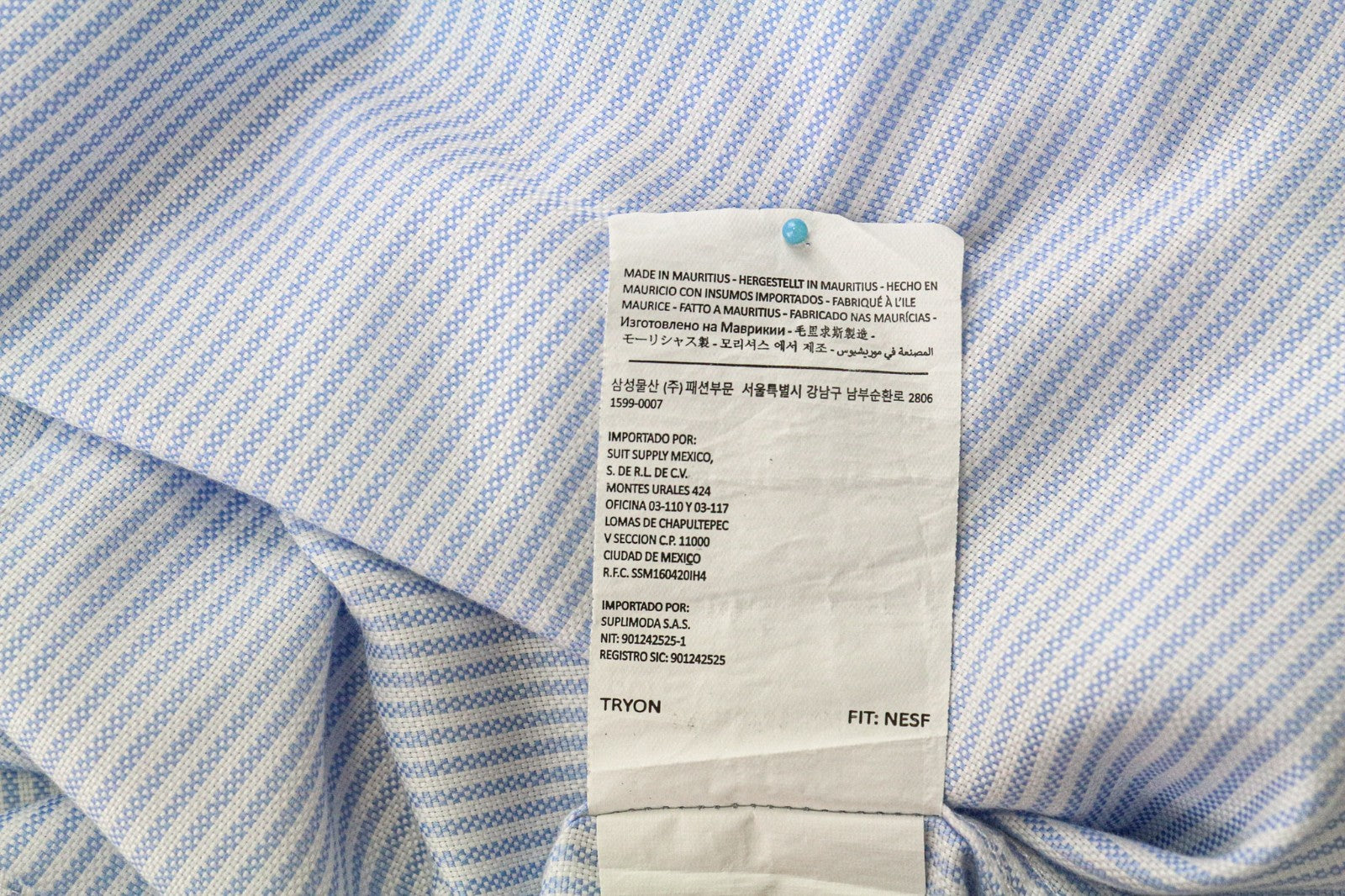 SUITSUPPLY Men's Formal Shirt 46/18 Extra Slim Blue Cotton Striped Classic