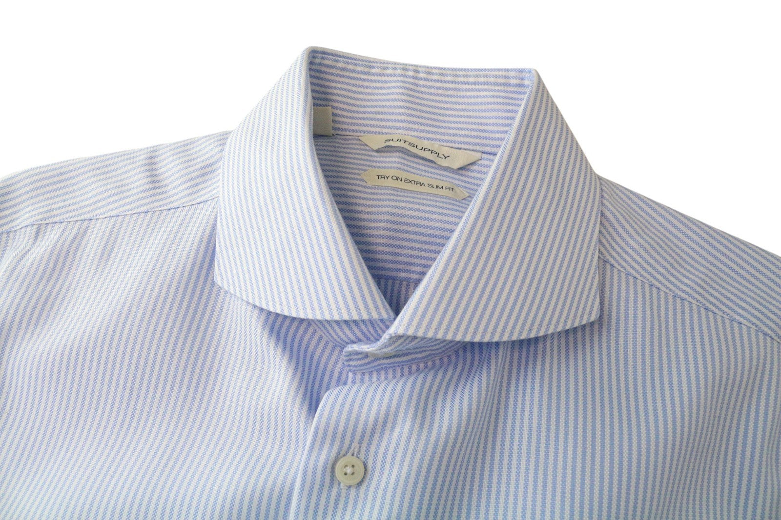 SUITSUPPLY Men's Formal Shirt 40/15 3/4 Extra Slim Blue Cotton Striped Cutaway