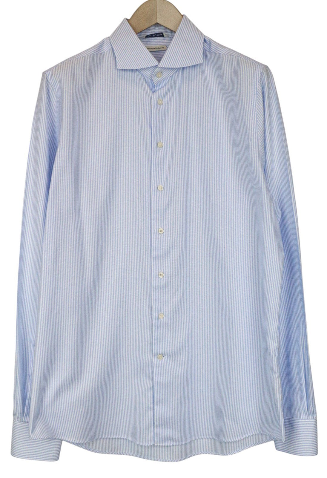 SUITSUPPLY Men's Formal Shirt 43L/17L Extra Slim Blue Cotton Striped Long Sleeve