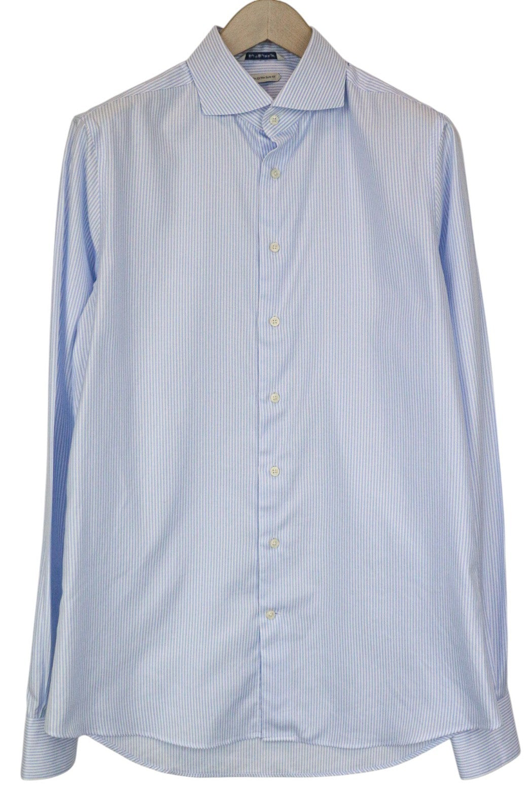 SUITSUPPLY Men's Formal Shirt 42L/16 1/2L Extra Slim Blue Cotton Striped Cutaway