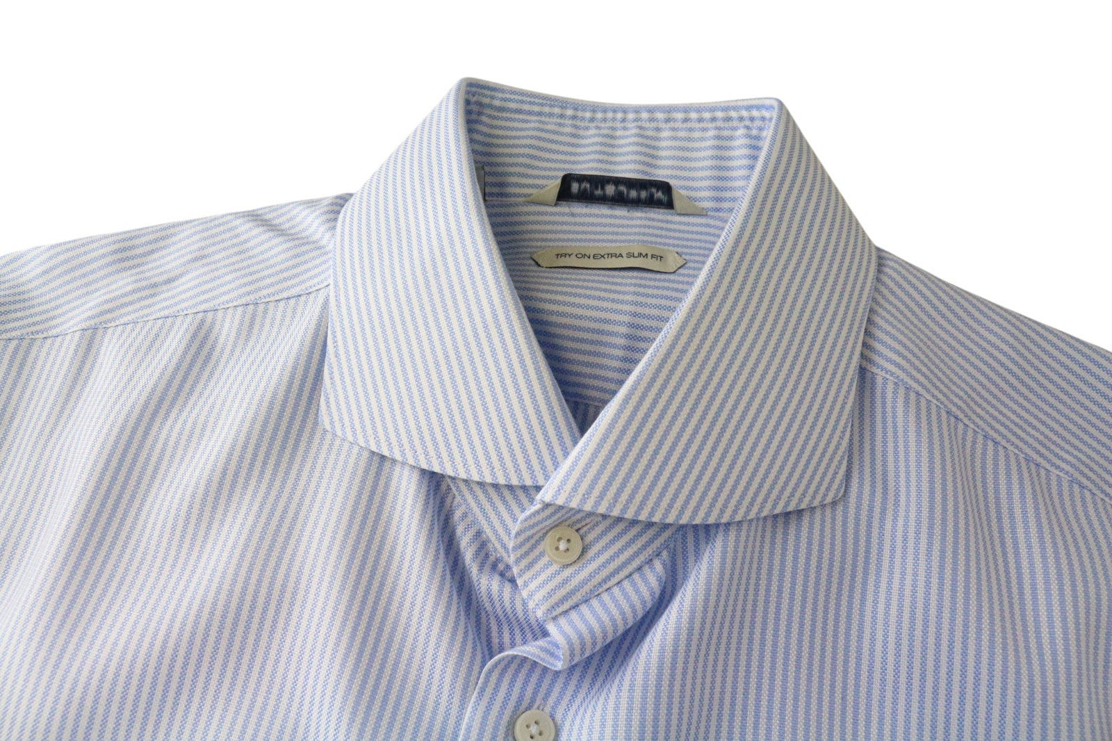 SUITSUPPLY Men's Formal Shirt 42L/16 1/2L Extra Slim Blue Cotton Striped Cutaway
