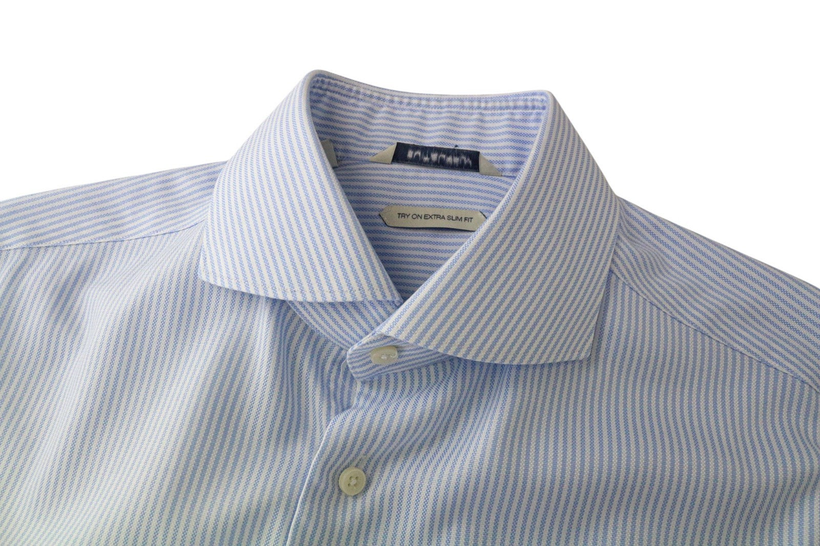 SUITSUPPLY Men's Formal Shirt 40/15 3/4 Extra Slim Blue Cotton Stripe Patterned