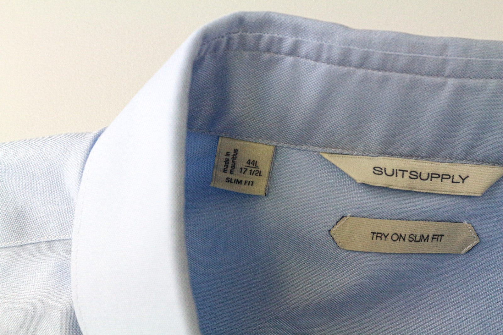 SUITSUPPLY Men's Formal Shirt 44L/17 1/2L Slim Blue Cotton Button-Up Long Sleeve