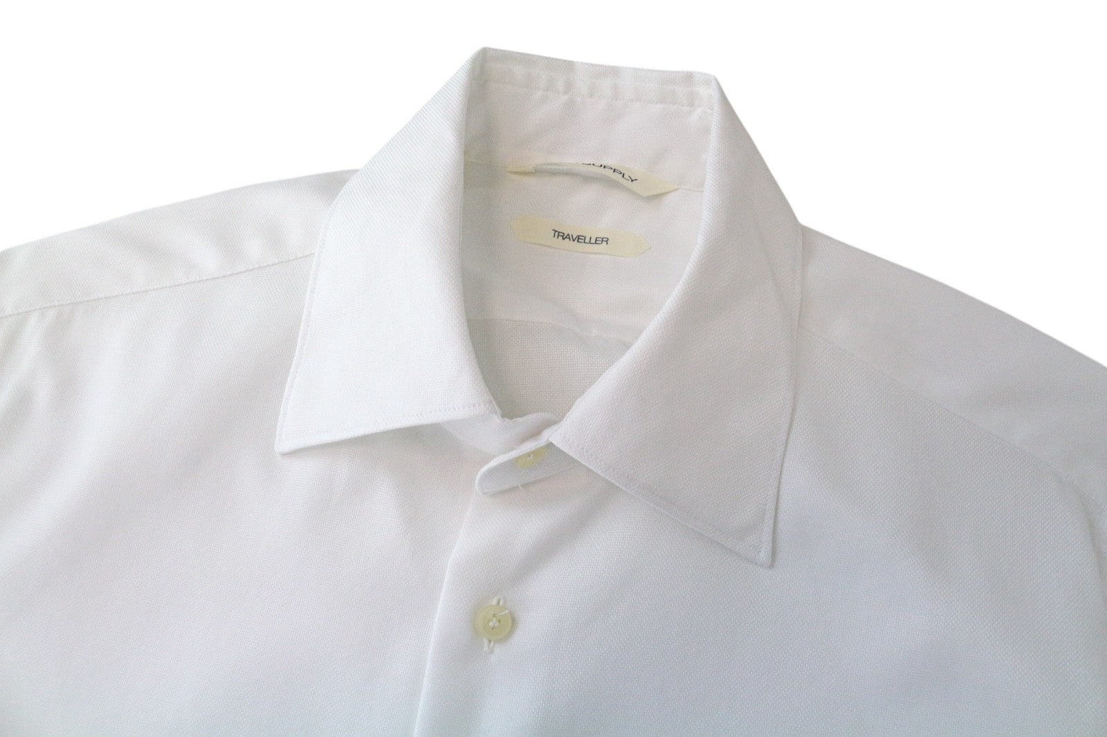 „SUITSUPPLY Traveller“ vyriški formalūs marškiniai, 38/15, ploni, balti, ilgomis rankovėmis, dryžuoti 
