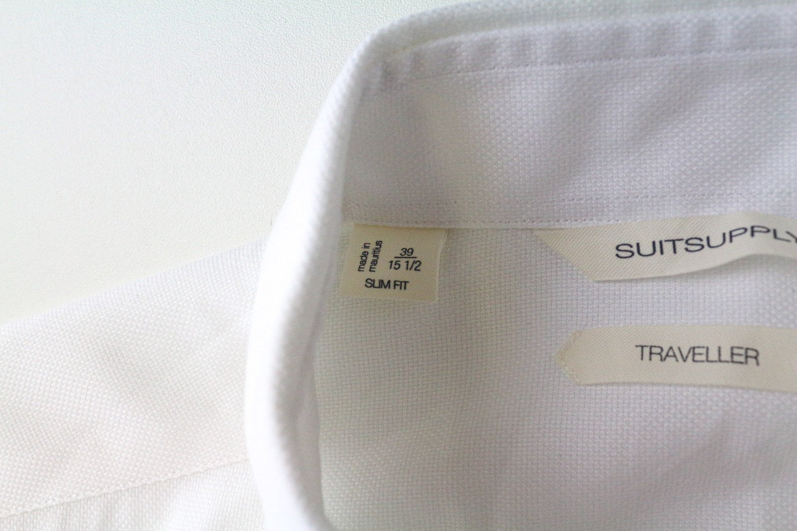 „SUITSUPPLY Traveller“ vyriški formalūs marškinėliai, 39/15 1/2, ploni balti medvilniniai ilgomis rankovėmis 