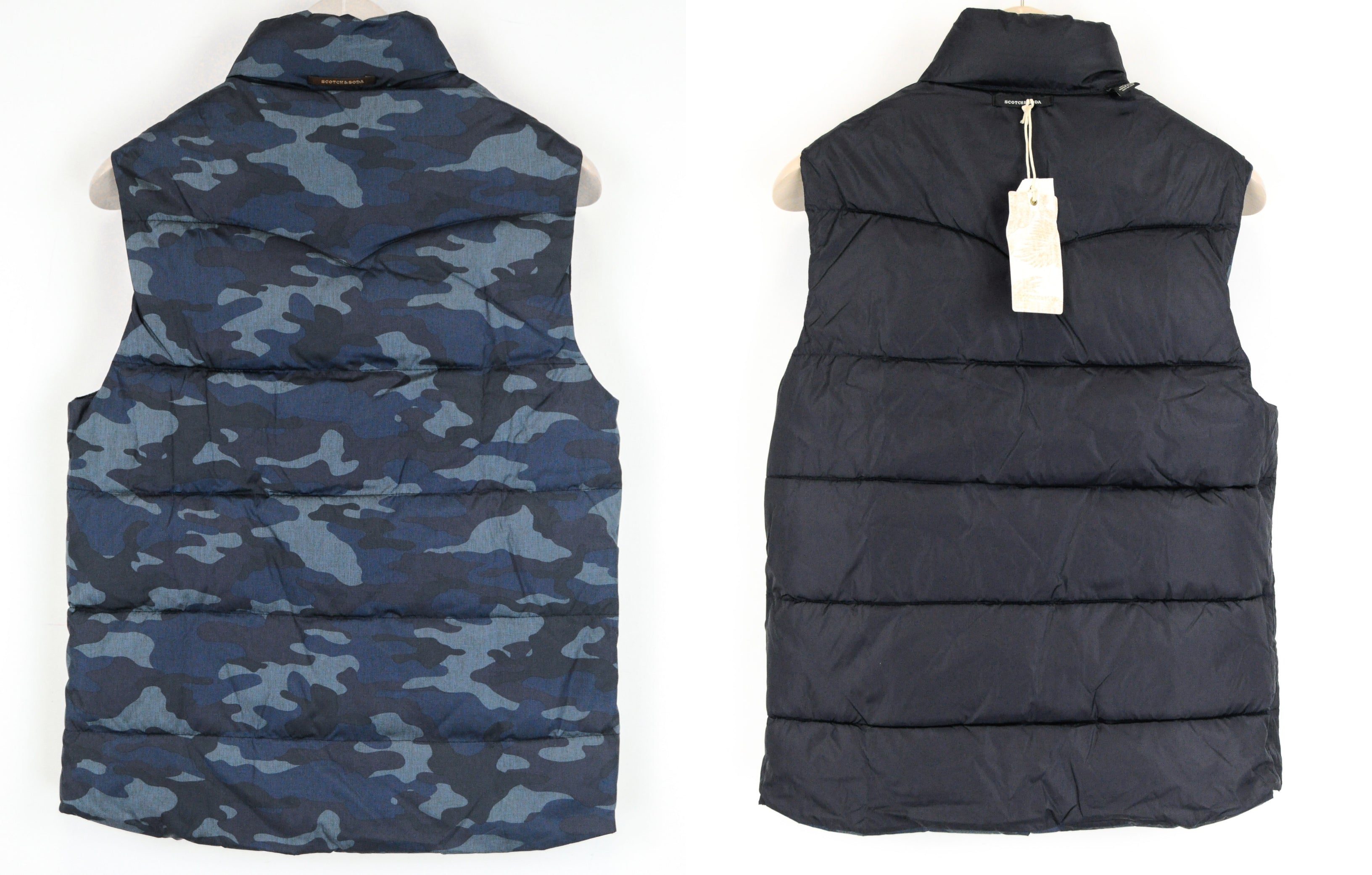 SCOTCH & SODA Men Gilet S Blue Military Pattern Reversible Casual Waistcoat