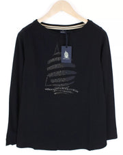 MARINA YACHTING WOMEN Black Logo Tee S Stretch Cotton Round Neck T-Shirt