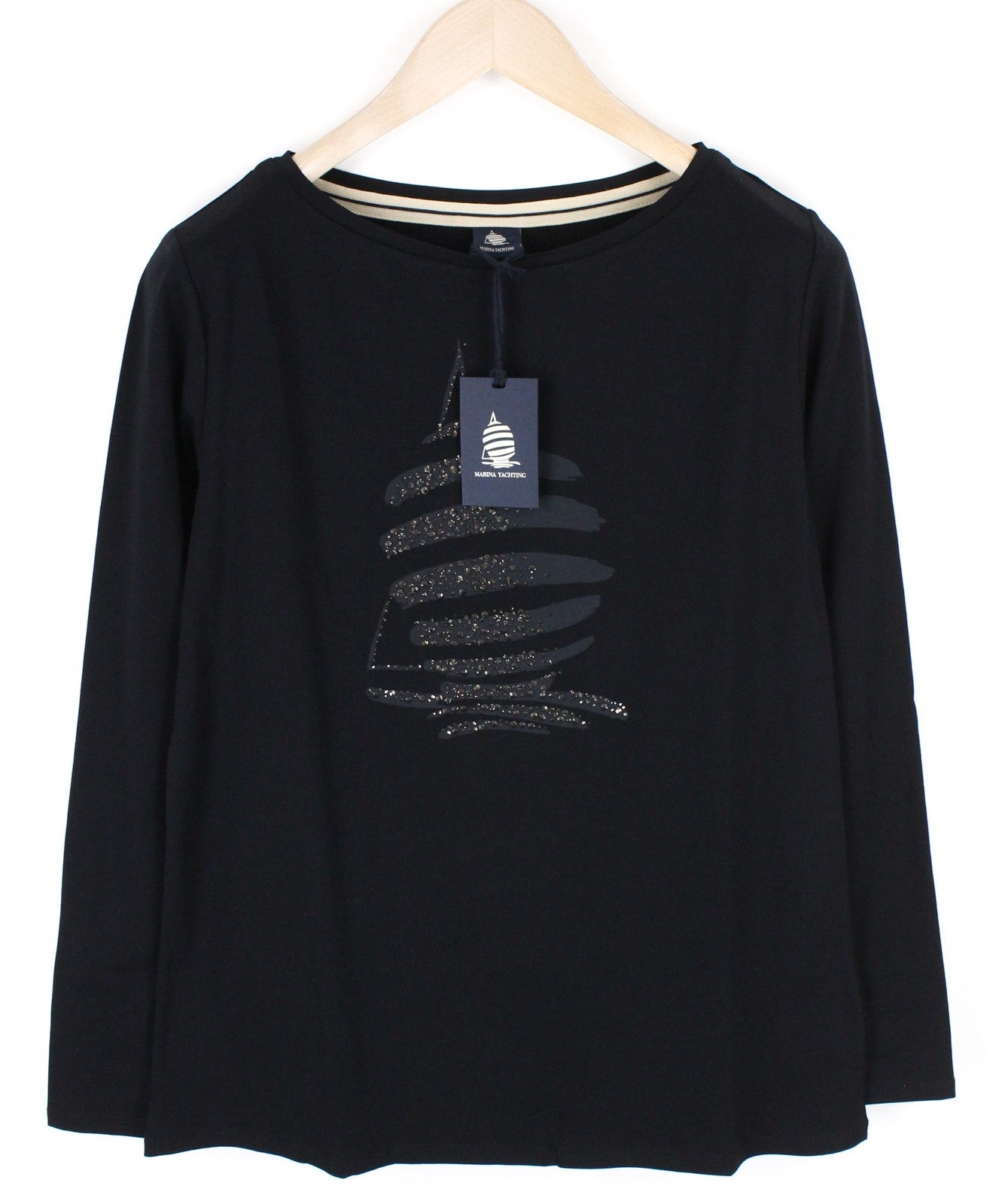 MARINA YACHTING Men's Black Logo Tee L Cotton Stretch Round Neckline T-Shirt