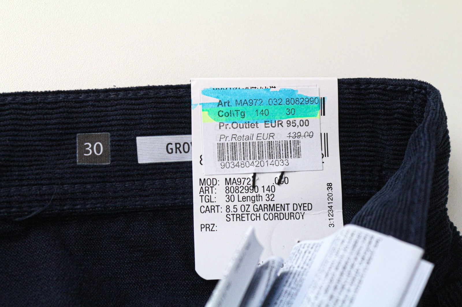 REPLAY Grover vyriškos velveto kelnės W30/L32 mėlynos tiesios medvilnės tamprios kelnės