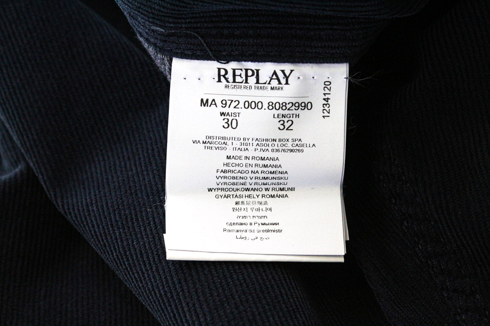 REPLAY Grover vyriškos velveto kelnės W30/L32 mėlynos tiesios medvilnės tamprios kelnės