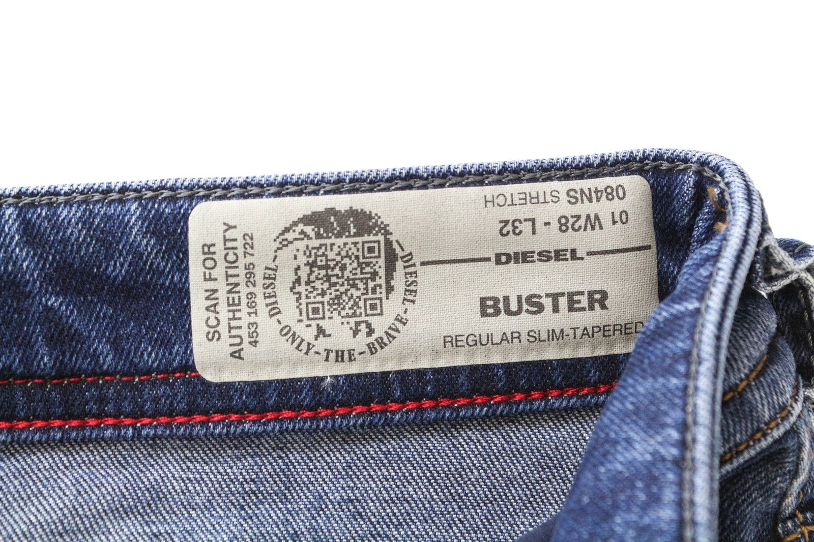 DIESEL Buster 084NS vyriški džinsai W28/L32 Slim Tapered, skalbtos mėlynos spalvos, tamprūs 