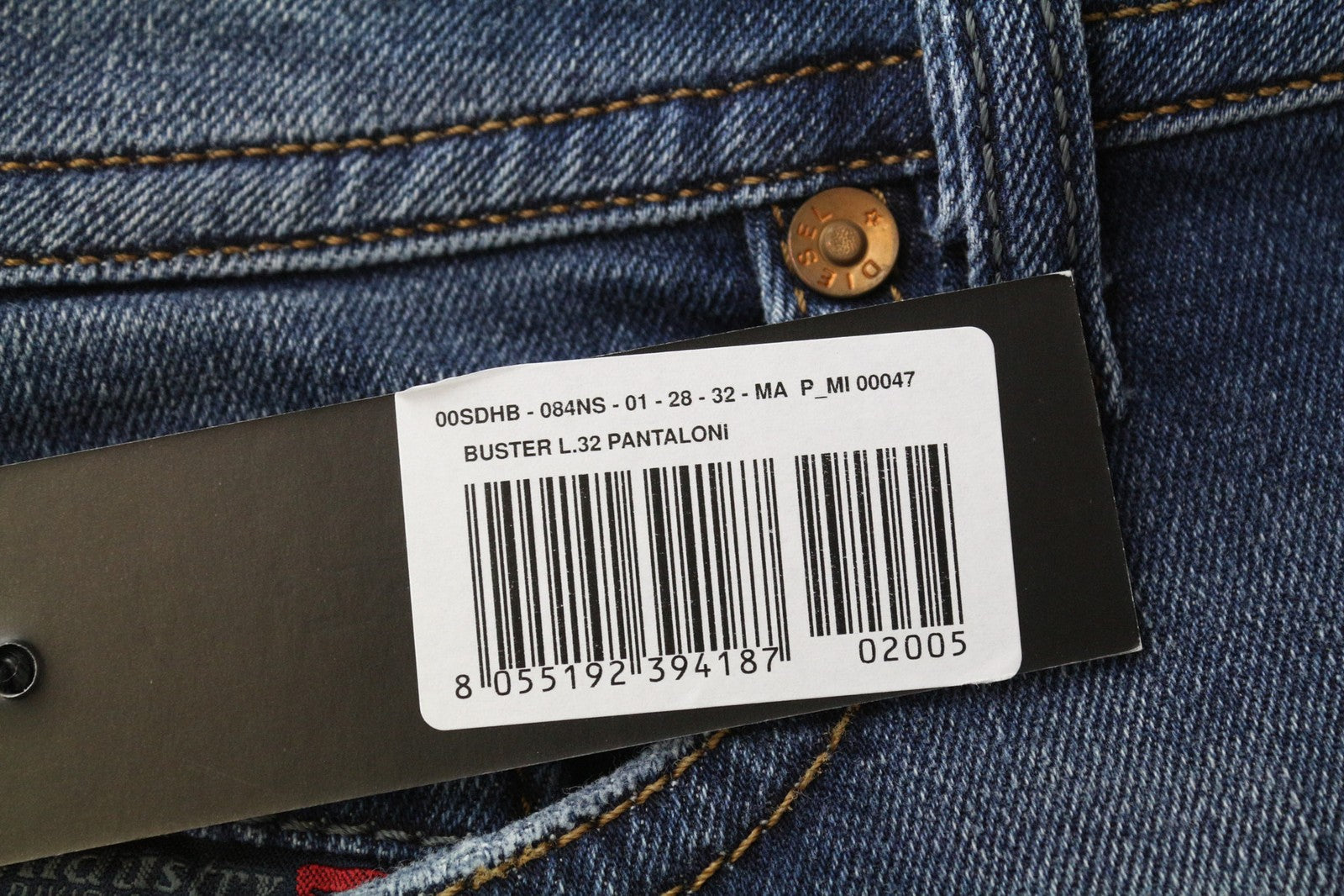 DIESEL Buster 084NS vyriški džinsai W28/L32 Slim Tapered, skalbtos mėlynos spalvos, tamprūs 