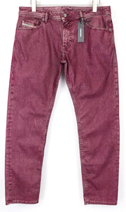 DIESEL Thommer 0091T Men's Jeans W34 Slim Fit 5-Pocket Purple Red Velvety