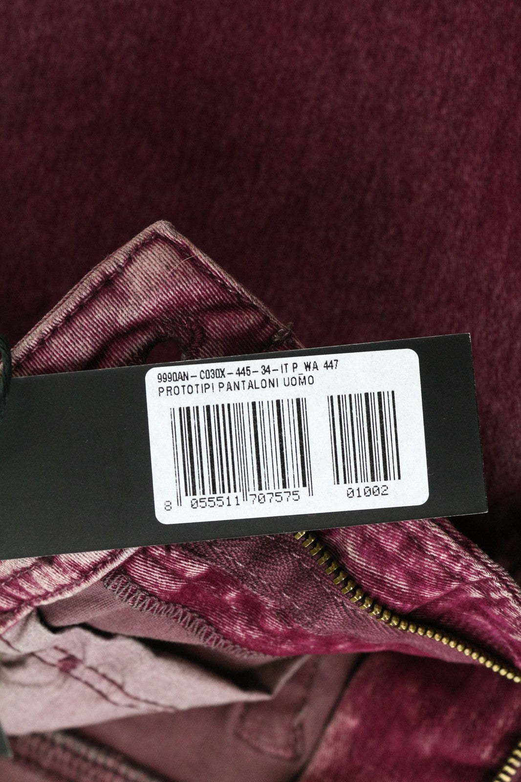 DIESEL Thommer 0091T Men's Jeans W34 Slim Fit 5-Pocket Purple Red Velvety