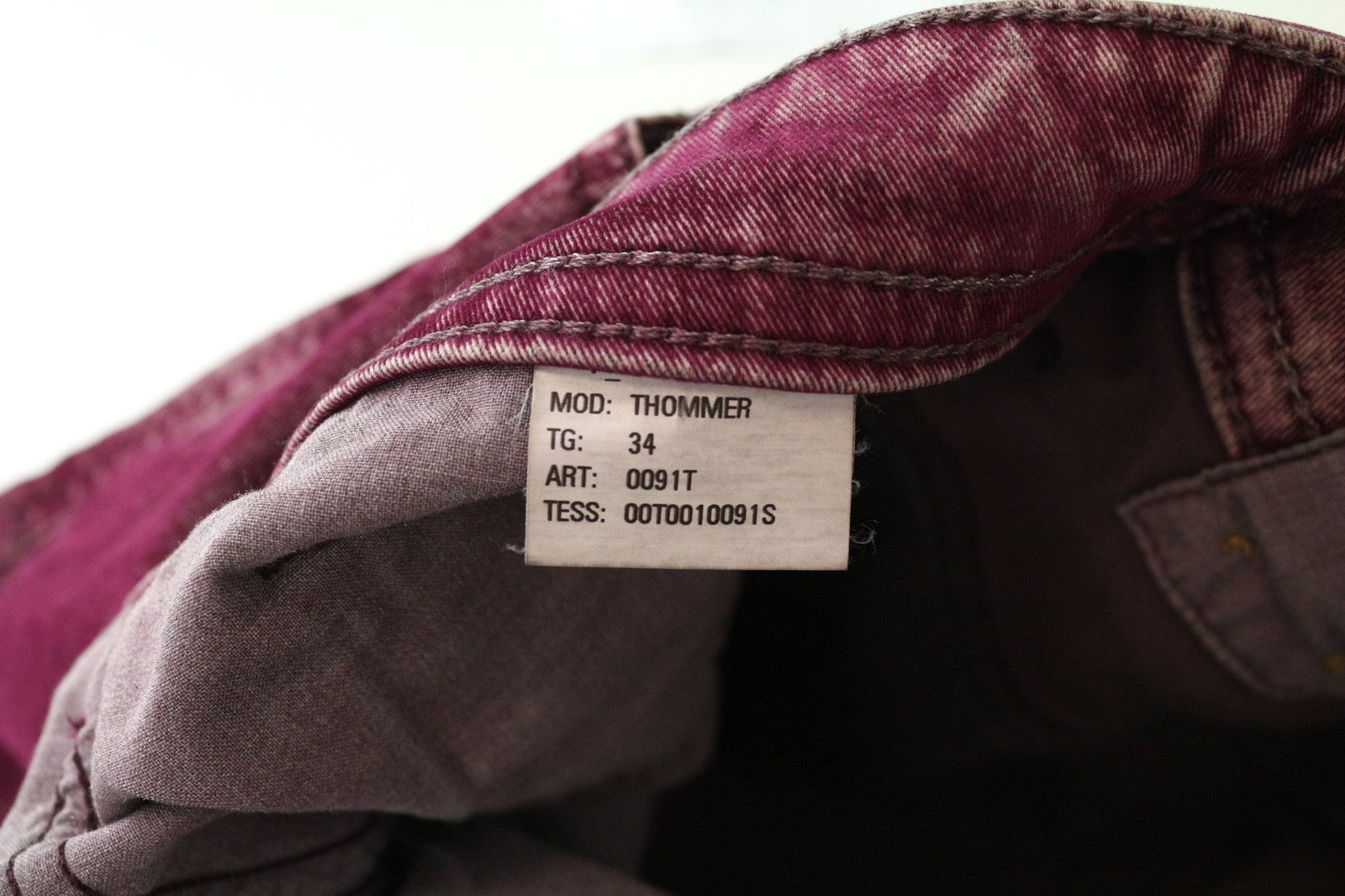 DIESEL Thommer 0091T Men's Jeans W34 Slim Fit 5-Pocket Purple Red Velvety