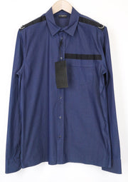 RICHMOND vyriški marškinėliai L dydžio mėlyni medvilniniai tamprūs marškinėliai su apykakle ir ilgomis rankovėmis bei kišenėmis 