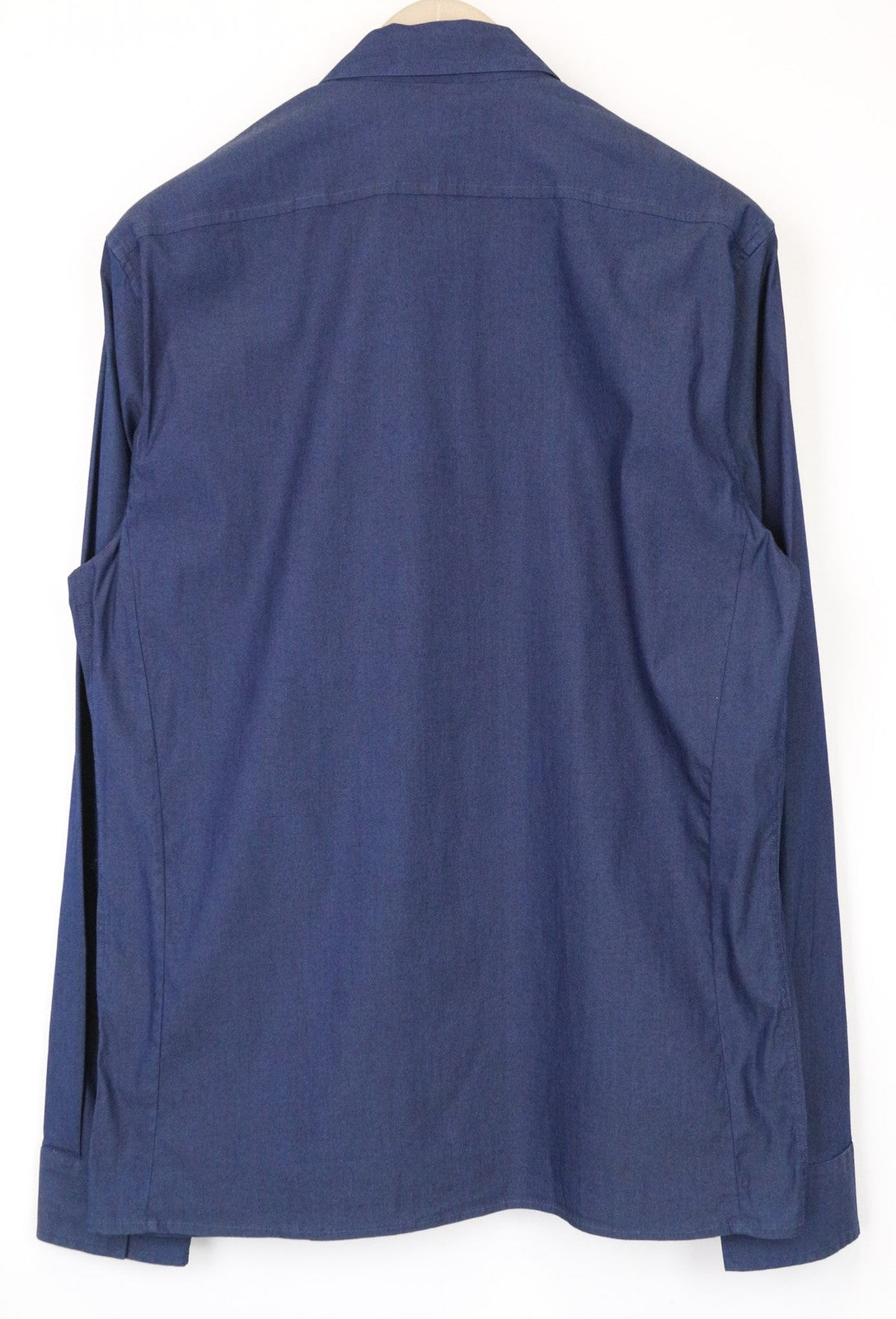 RICHMOND vyriški marškinėliai L dydžio mėlyni medvilniniai tamprūs marškinėliai su apykakle ir ilgomis rankovėmis bei kišenėmis 