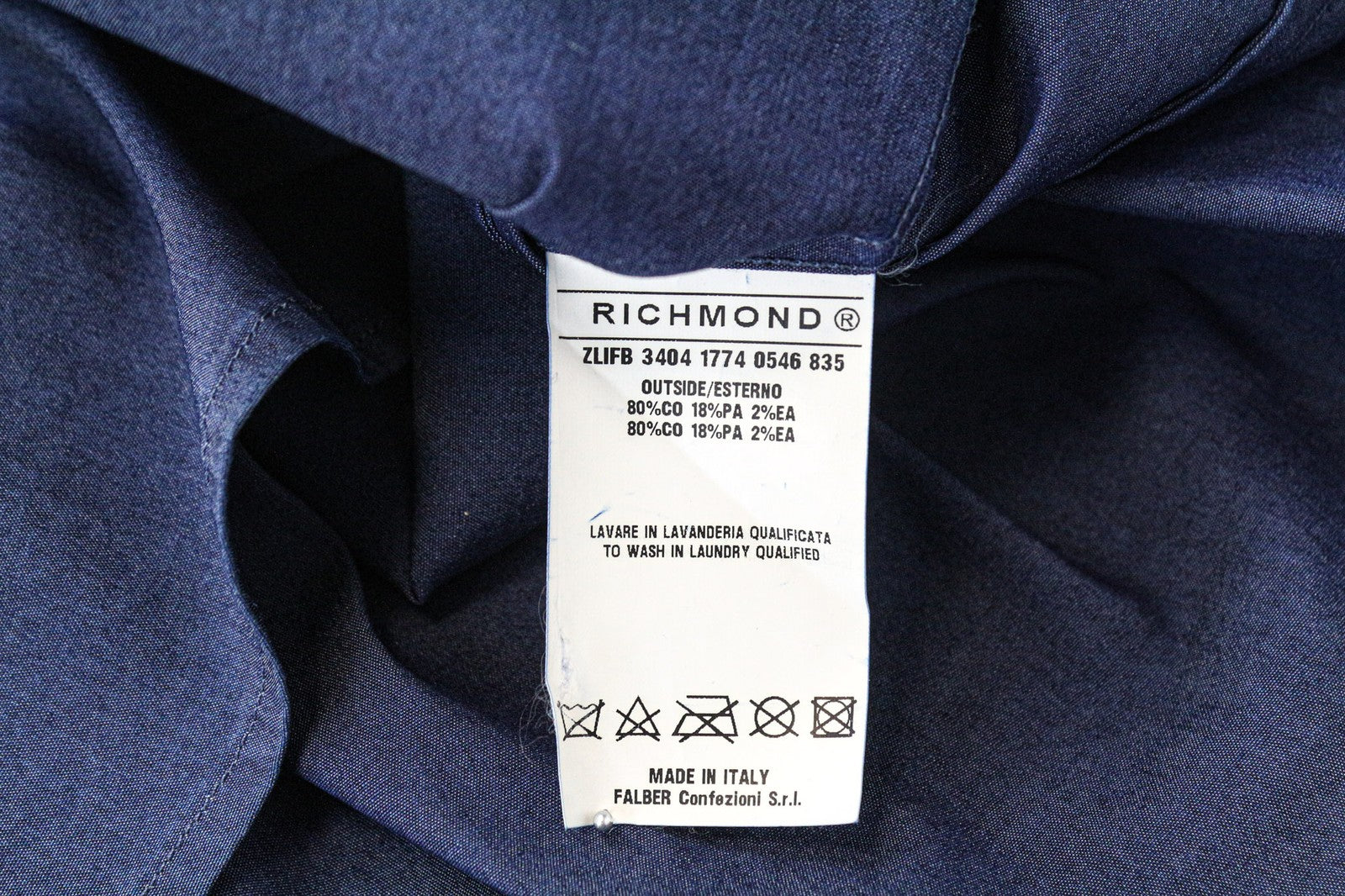 RICHMOND vyriški marškinėliai L dydžio mėlyni medvilniniai tamprūs marškinėliai su apykakle ir ilgomis rankovėmis bei kišenėmis 