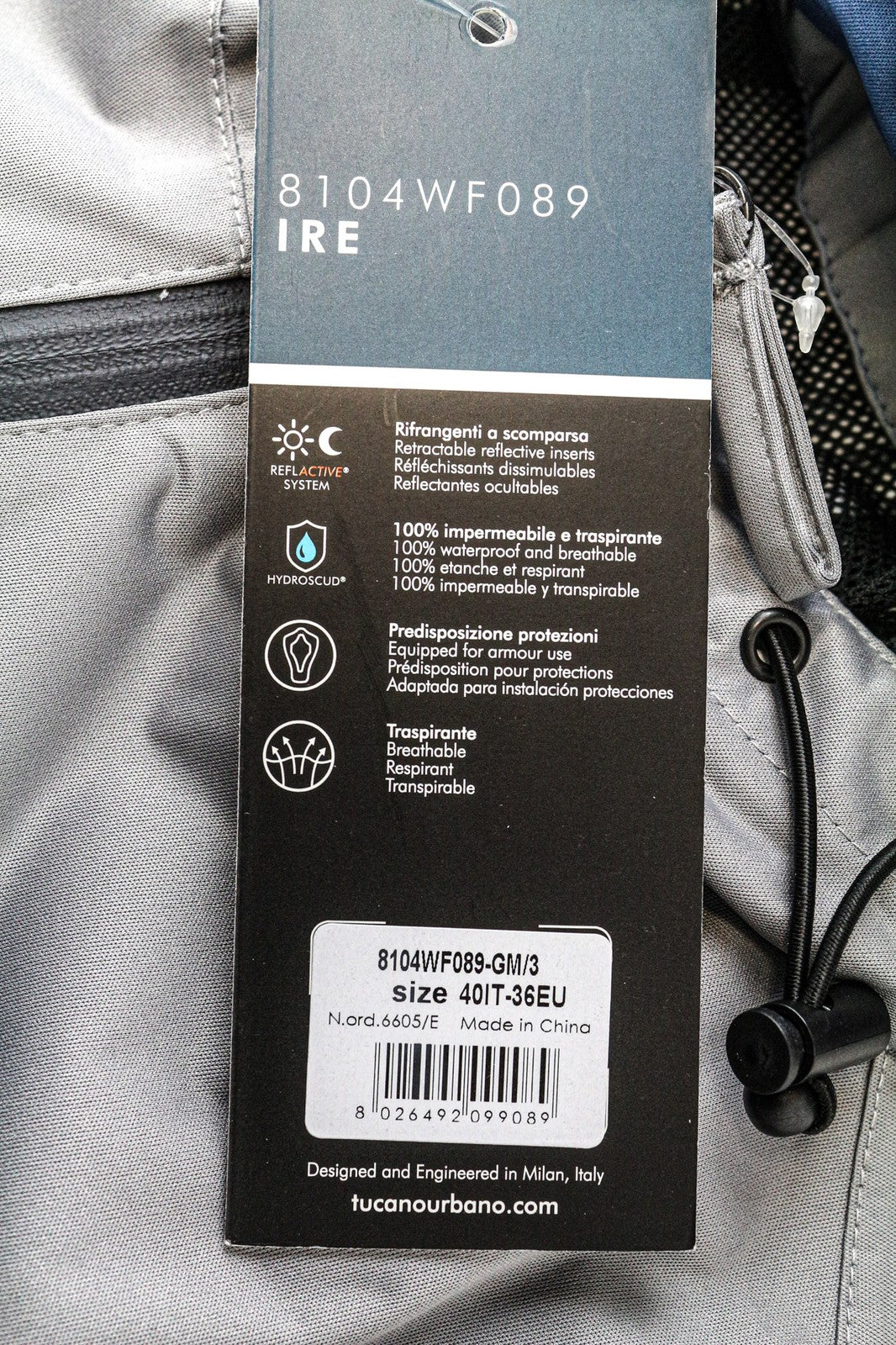 TUCANO URBANO Ire moteriška striukė S pilka, vandeniui atspari, lengva 