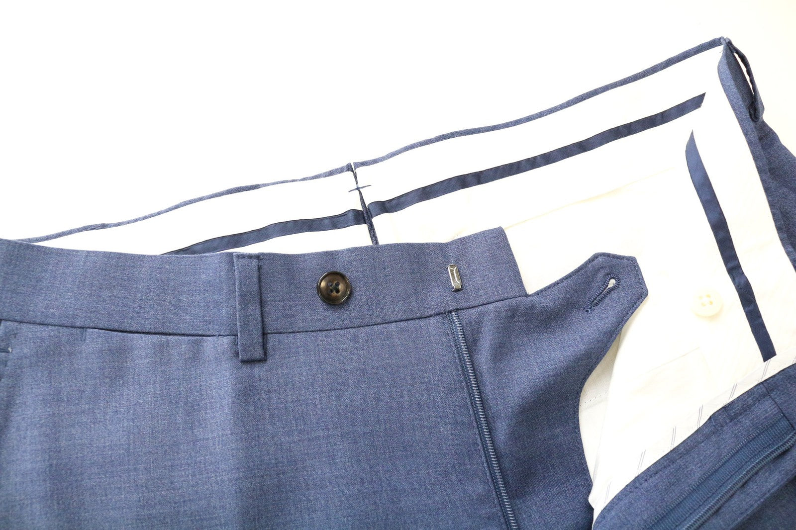 SUITSUPPLY Brescia vyriškos kelnės, UK38R, mėlynos, vilnonės, klostuotos, klasikinės, su pamušalu 