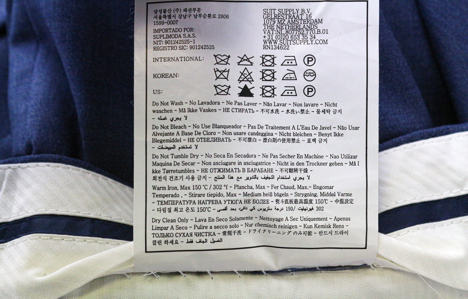 SUITSUPPLY Brescia vyriškos kelnės, UK38R, mėlynos, vilnonės, klostuotos, klasikinės, su pamušalu 