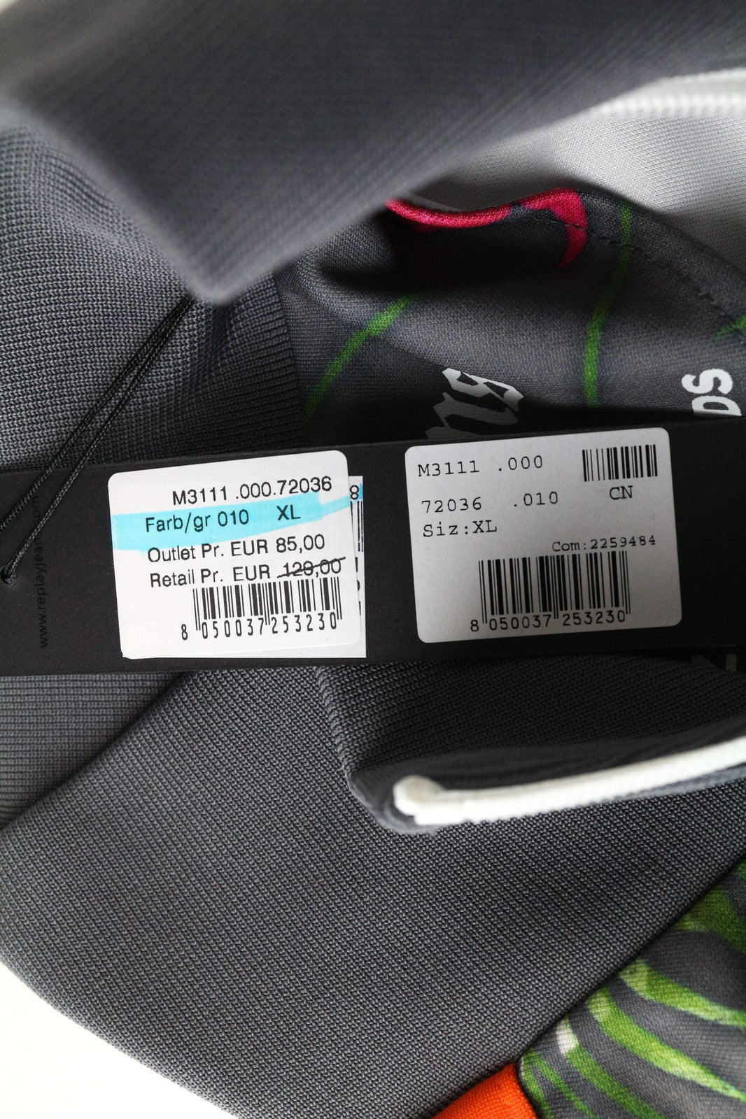 REPLAY vyriškas džemperis XL dydžio pilkai oranžinis gėlių raštas laisvalaikio stiliaus ilgomis rankovėmis su užtrauktuku 