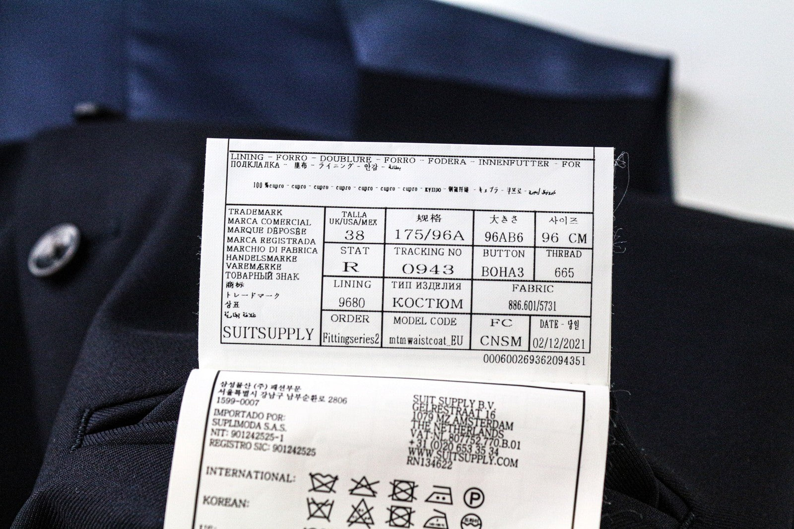 SUITSUPPLY Ferrara vyriška liemenė UK38R mėlyna su vilnoniu pamušalu, vienaeilė liemenė 