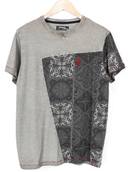 DESIGUAL Catai Men's T-Shirt S Grey Pure Cotton Short Sleeve Patterned Top