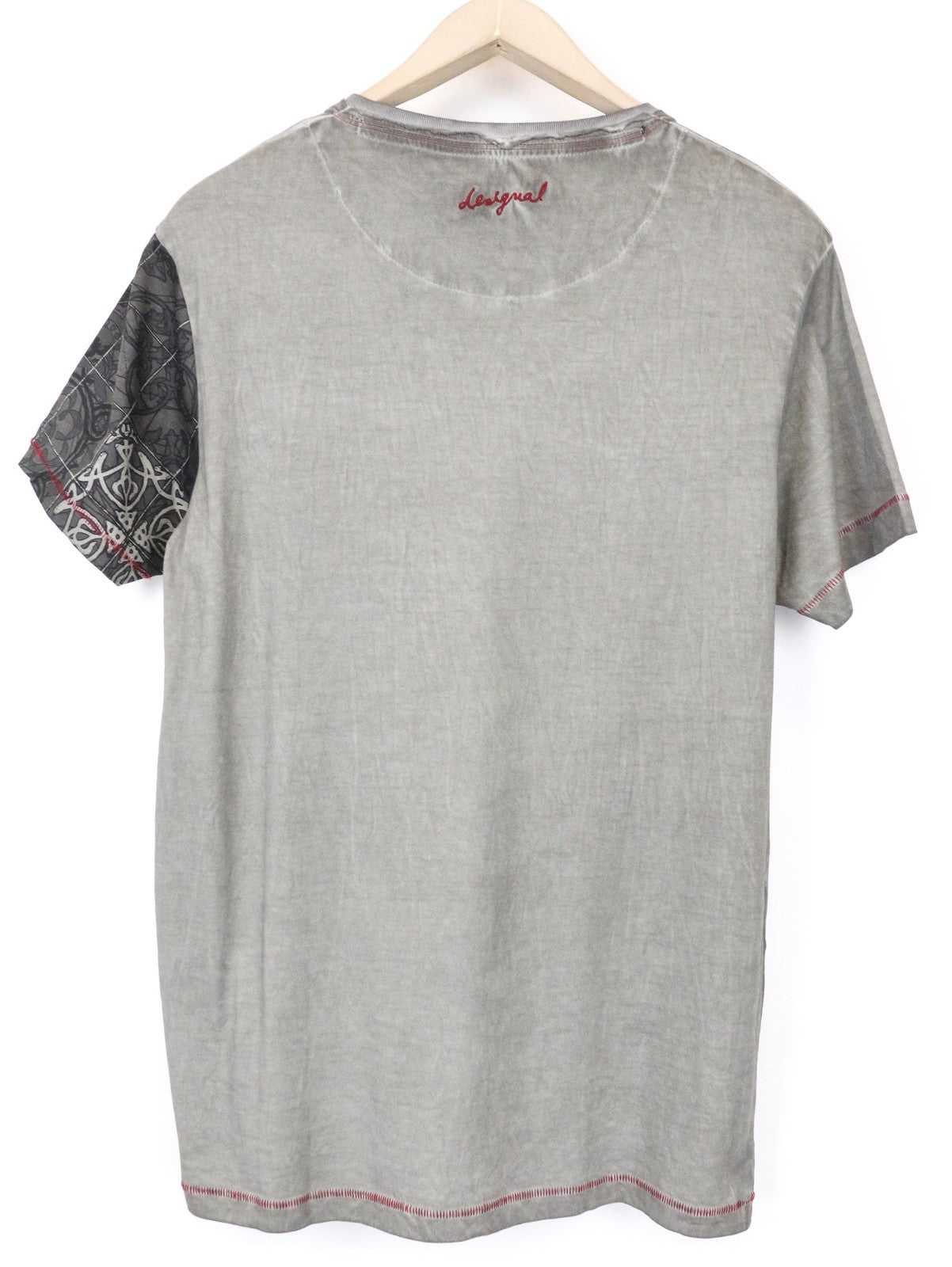DESIGUAL Catai Men's T-Shirt S Grey Pure Cotton Short Sleeve Patterned Top
