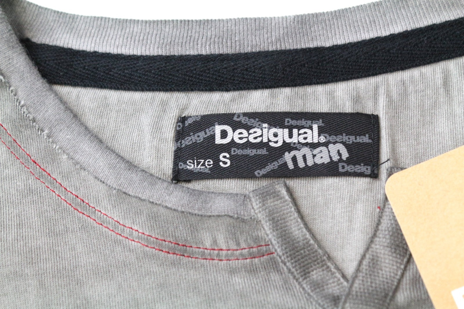 DESIGUAL Catai Men's T-Shirt S Grey Pure Cotton Short Sleeve Patterned Top