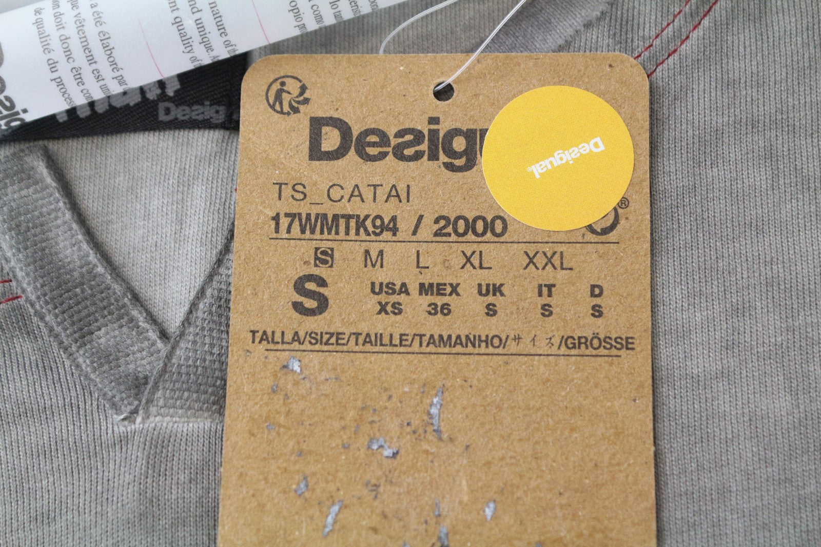 DESIGUAL Catai Men's T-Shirt S Grey Pure Cotton Short Sleeve Patterned Top