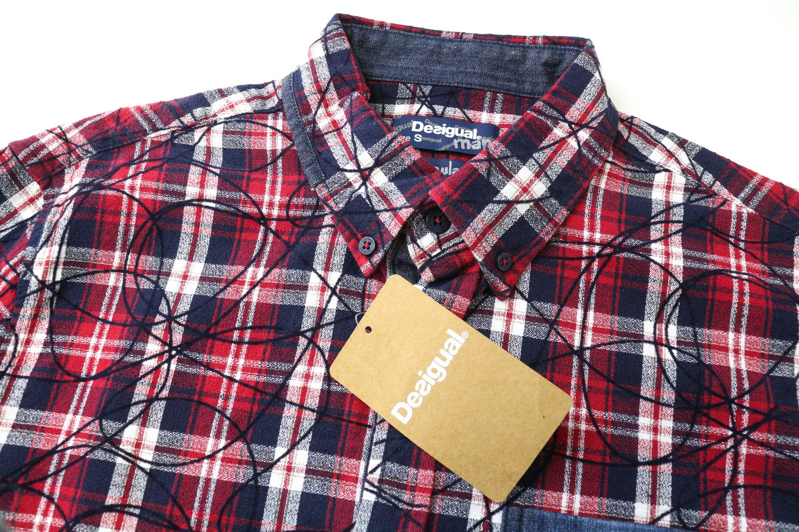 DESIGUAL Juli vyriški marškiniai S languoti grynos medvilnės ilgomis rankovėmis su kišene priekyje