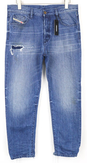 DIESEL Mharky 080AH Men's Jeans W34 Skinny Blue Distressed Wash 5-Pocket Fit