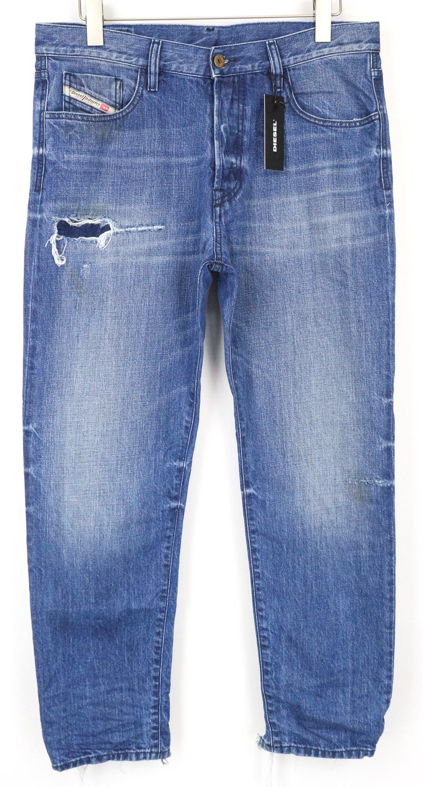 DIESEL Mharky 080AH Men's Jeans W34 Skinny Blue Distressed Wash 5-Pocket Fit