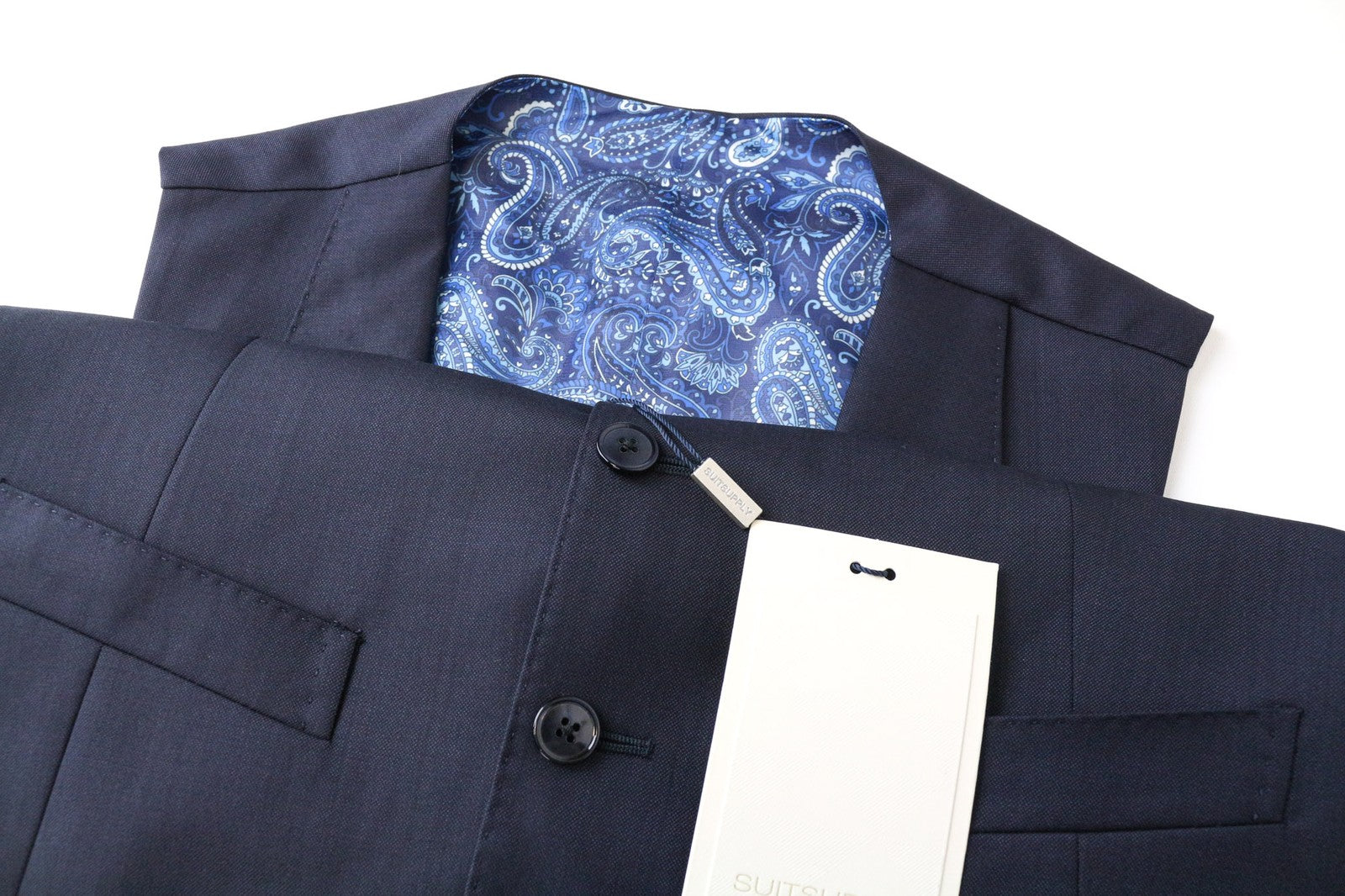 SUITSUPPLY Ferrara Men's Waistcoat UK34S Navy Wool Collared Single-Breasted Vest