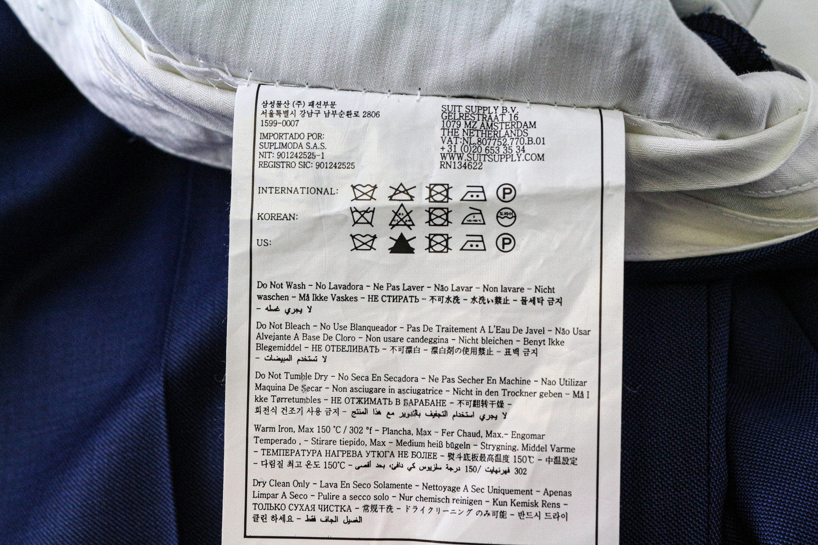 SUITSUPPLY Brescia vyriškos kelnės, UK36S, mėlynos, vilnonės, klostytos, klasikinės, su pamušalu 