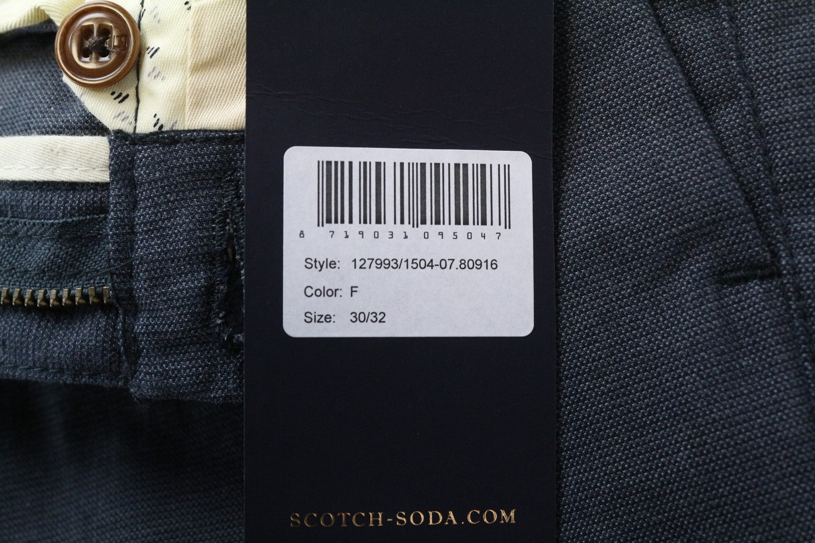 SCOTCH &amp; SODA Stuart vyriškos kelnės W30/L32 Slim klostuotos pilkšvai mėlynos medvilnės