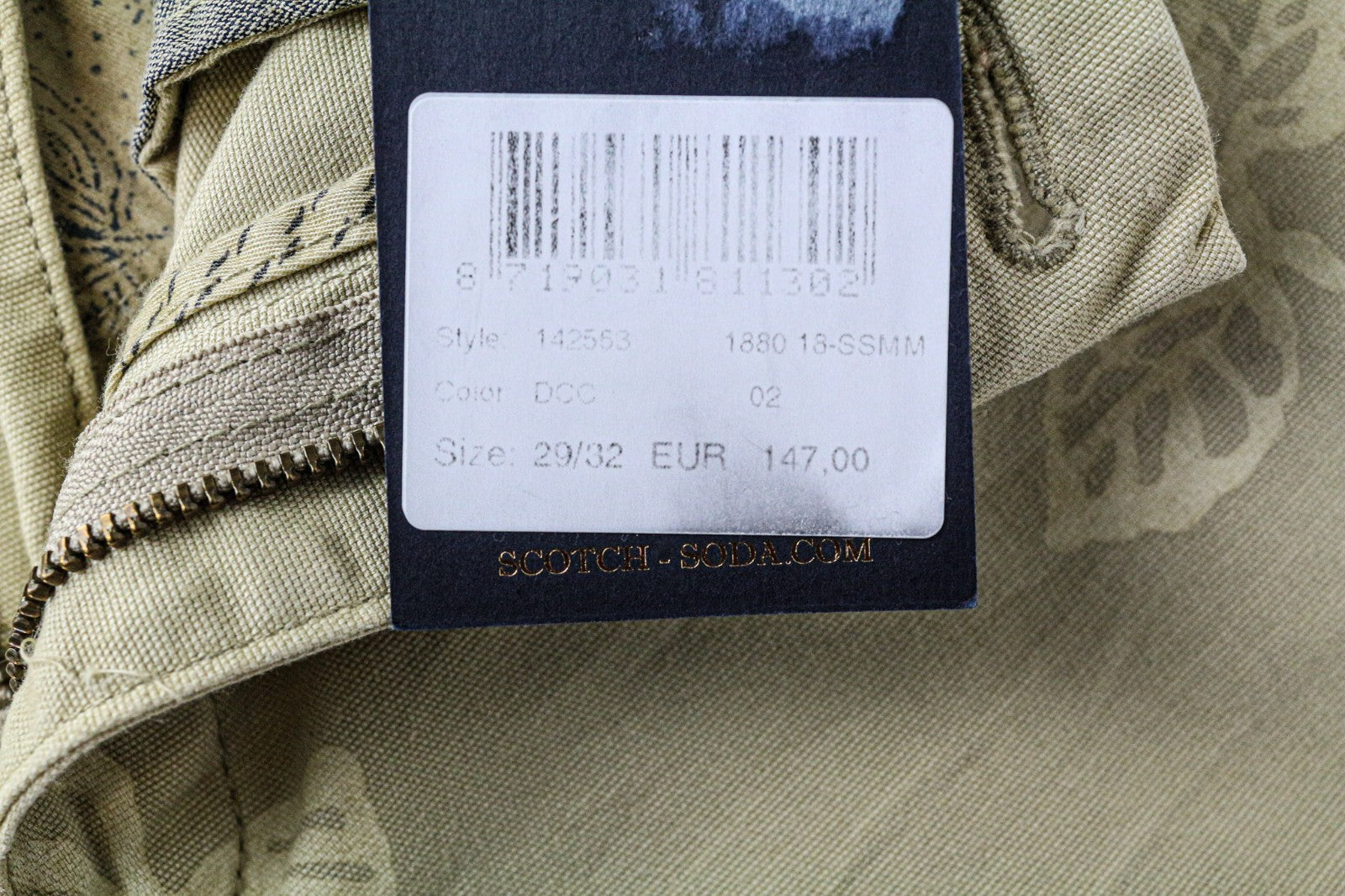 SCOTCH &amp; SODA Warren vyriškos kelnės W29/L32 tiesios smėlio spalvos su medvilniniais raštais 