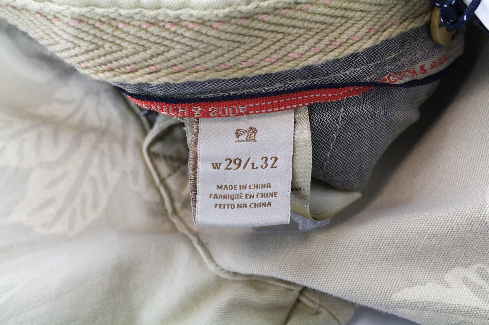 SCOTCH &amp; SODA Warren vyriškos kelnės W29/L32 tiesios smėlio spalvos su medvilniniais raštais 